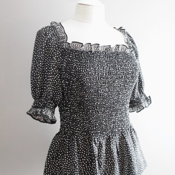 Max Studio Polka Dot Square Neck Black & White Top - Picture 13 of 13